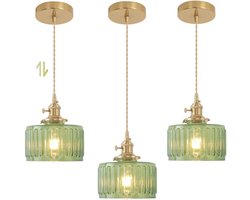 MUPOO Set van 3 Hanglamp Eettafel Modern - Groen & Kristal Kroonluchter - In hoogte verstelbaar - E27-fitting - met 1x LED-lamp - Plafondlamp voor Keukeneiland | Woonkamer | Slaapkamer - Ø 17cm