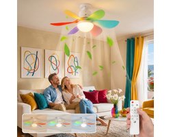 MUPOO Smart Plafondventilator met verlichting E27 Fitting -Led Plafonniere Ventilator - Stil & Veilig - Regenboog Ventilator voor Kinderkamer