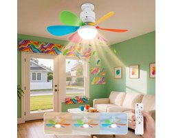 MUPOO Smart Plafondventilator met verlichting E27 Fitting -Led Ventilator lamp met afstandsbediening & APP- Stil & Veilig -3 windsnelheden - Kleurrijk Ventilator voor Kinderkamer & Slaapkamer