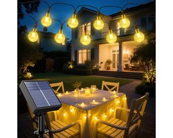 MUPOO Solar Lichtsnoer Buiten IP44 20LEDS -Prikkabel- Lampjes Slinger- 2 Lichtmodi -Tuinverlichting op Zonne-energie- Sfeerverlichting Buiten en Binnen- voor Tuin, Balkon en Terras - 5 Meter - Warm Wit