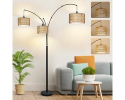 MUPOO Staande Lamp 3-Lichts – Vloerlamp Zwart Dimbaar met LED 6W – Moderne Booglamp 180cm Hangend over Bank – Gebogen leeslamp – Mid-Century Tree Lamp voor Woonkamer en Slaapkamer
