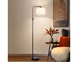 MUPOO Staande Lamp – Vloerlamp met LED 12W en 3 Kleurstanden – Moderne Verstelbare Booglamp met Linnen Kap – Leeslamp voor Woonkamer Slaapkamer Kantoor – H 173