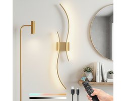 MUPOO Touch Wandlamp Binnen Oplaadbaar (1 Stuk)-Timer & Geheugenfunctie - Nachtlichtmodus &Dimbaar- Afstandsbediening- Wandlampen voor Woonkamer & Slaapkamer-LED Verlichting -Goud