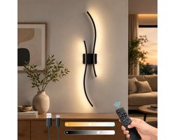 MUPOO Touch Wandlamp Binnen Oplaadbaar (1 Stuk)-Timer & Geheugenfunctie -Nachtlichtmodus &Dimbaar- Afstandsbediening- Wandlampen voor Woonkamer & Slaapkamer-verlichting voor Trap&Badkamer - zwart