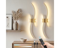 MUPOO Touch Wandlamp Binnen Oplaadbaar (2 Stuks)-Timer & Geheugenfunctie - Nachtlichtmodus &Dimbaar- Afstandsbediening- Wandlampen voor Woonkamer & Slaapkamer-Wandverlichting&Sfeerverlichting - Goud