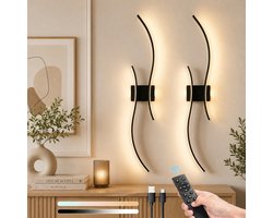 MUPOO Touch Wandlamp Binnen Oplaadbaar (2 Stuks)-Timer & Geheugenfunctie -Nachtlichtmodus &Dimbaar- Afstandsbediening- Wandlampen voor Woonkamer & Slaapkamer-verlichting voor Trap&Gang -zwart