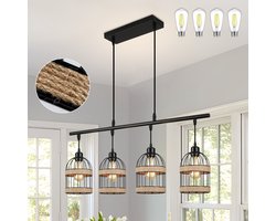MUPOO Vintage Hanglamp 4-Lichts - Kroonluchter in Verstelbare Hoogte - 2700–3500K - Farmhouse Industrieel Plafondlamp voor Keukeneiland, Eetkamer & Bar - E27 Fitting