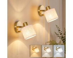 MUPOO wandlamp binnen met Linnen Kap met 360° Draaibaar & 90° Kantelbaar- Hotel Chique Verstelbaar Dimbare E27 bedlampje wand met Schakelaar-Leeslamp wand Voor Slaapkamer Woonkamer Gang Hal -Inclusief lichtbron-Goud-2 stuks