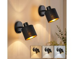MUPOO wandlamp binnen met Linnen Kap met 360° Draaibaar & 90° Kantelbaar- Hotel Chique Verstelbaar Dimbare E27 bedlampje wand met Schakelaar-nachtlampje Voor Slaapkamer Woonkamer Gang Hal -Zwart-2 stuks