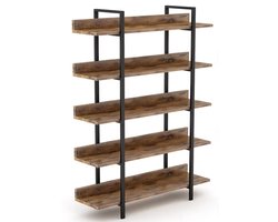 Mura Boekenkast - Stellingkast - Opbergkast - Wandrek - Opbergrek - Boekenrek - Hout panelen - Metaal Frame - 5 Planken - Bruin