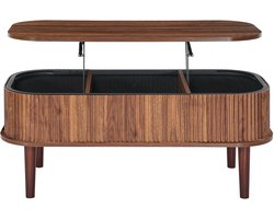 Mura Logistiek Salontafel - Eettafel - Bijzettafel - Koffietafel - Coffee Table - Opklapbaar Tafelblad - 3 Opbergruimtes - Notenho