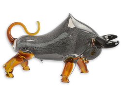 Murano stijl glazen stier beeld – handgemaakt decoratief stierenfiguur van glas – luxe woondecoratie en krachtig symbool van moed en succes
