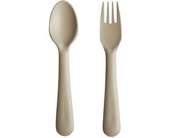 Mushie bestek vork en lepel - vanilla -  BPA-vrij polypropyleen plastic - 15,5 centimeter x 3,5 centimeter