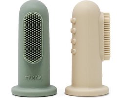 Mushie Finger Toothbrush Cambridge Blue/Sand - Vingertandenborstel Baby - 2 stuks per verpakking - Tandenborstel Siliconen