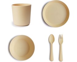 Mushie Serviesset |Set bord+beker+Kom+vork en lepel|5-delig|Pale Daffodil|Kinderservies|BIBS|Bestek|Bord|Beker|Cup | Kom