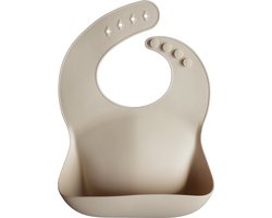 Mushie Siliconen Baby Slabbetje met Opvangbakje | Shifting Sand | BPA ftalaatvrij| afwasbaar