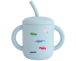 Mushie Siliconen Oefenbeker Met Rietje - Retro Cars