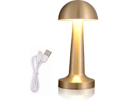 Mushroom Oplaadbare Tafellamp - Tafellamp Met USB - Draadloos Tafellamp Dimbaar - Touch Nachtlampje - Accu - Decoratie Woonkamer - Slaapkamer & Tuin - Tafel lamp - Industrieel - Goud