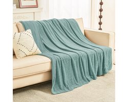 Musselin Deken - Geweven Katoen & Fleece - Zacht Licht Ademend Plaid voor Bank & Sprei - Turquoiseblauw 130x150 cm