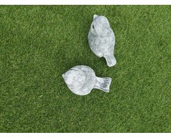 Mussen set van 2 beeldjes beton grijs mus beeld tuin vogel