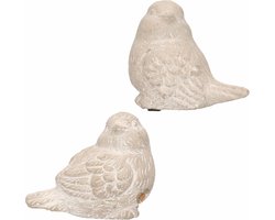 Mussen Vogels - 2x - beton - 8 cm - wit - dierenbeelden - tuin/woon decoratie