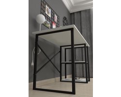 Musson BoFi Bureau Wit Metaal - 120x60x75 cm - Computerbureau met 2 Planken & Lade - Links/Rechts Plaatsbaar Opbergbureau - Werktafel