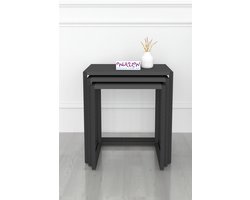 Musson BoFi Set van 3 Bijzettafels - 45x45 cm - Industrieel Design - Antraciet Grijs - Metaal & Spaanplaat - Nesting Salontafels - Woonkamer & Slaapkamer Tafels
