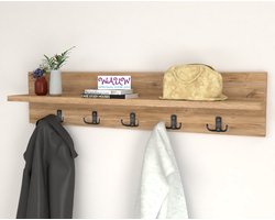 Musson kapstok 5x2 haken wandkapstok - industrieel hout - robuust - zwart metaal - kapstok - 80cm breed - 10 haken