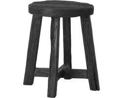 MUST Living Stool Gio Black,45xØ35 cm, black recycled teakwood with natural cracks