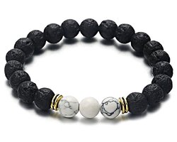 Musthaves-Kralenarmband-Unisex-Lavasteen en marmer-8 mm-Rekbaar