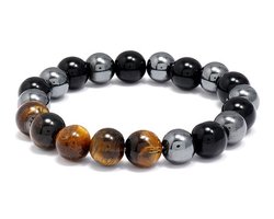 Musthaves-Kralenarmband voor heren-Rekbaar-Kralen van natuursteen in zwart-grijs-bruin- 8 mm