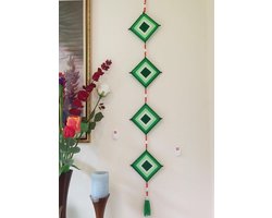 Muur Decoratie - Dromenvanger Ornament - Bohemian Wonen - Handgemaakt Ontwerp - 40" Lang - Groen