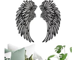 Muur Engel Vleugels - Decoratie Set - Woonkamer Aankleden - Uitgehold Metaal Design - 18 Inch - Zwart