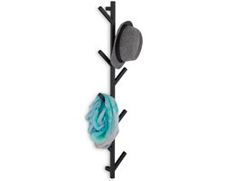muur kapstok hangend - met 8 haken - boom - metaal - 100,5 x 19,5 x 7 cm - zwart