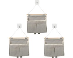 Muur opbergzakken set van 3, hangende organizer met vakken voor badkamer, slaapkamer en keuken, multifunctionele opslagoplossing in grijs