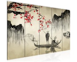 Muur Schilderij - Canvas Kunst - Woonkamer Decoratie - 5 Delig - 200 x 80 cm - Bruin Rood