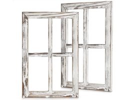 Muur vintage houten raamkozijn, punk, antiek, woondecoratie, decoratie voor thuis of buiten, niet voor foto's, 2 stuks, (40 x 28 cm) (wit)
