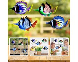 Muur vis metaal 26 * 16 * 2 handgemaakte decoratieve metalen vis sculptuur - kleurrijk tuinbeeld voor balkon en terras