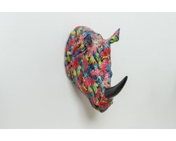 Muurbeeld Neushoorn - Trendy Bloemen Print – Rhino - Flower Design - Woondecoratie – Wanddecoratie – Modern - Interieur – Cadeau - Wandbeeld – Beeld Dier