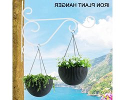 Muurbeugel voor Hangplanten van IJzer, Decoratieve Haak voor Bloemen en Lantaarns in Huis en Tuin, 25 x 21 cm (Wit)