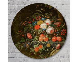 Muurcirkel ⌀ 60 cm - Bloemen en vruchten, Abraham Mignon - Aluminium Dibond - Bloemen en Planten - Rond Schilderij - Wandcirkel - Wanddecoratie