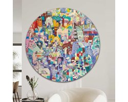 Muurcirkel Abstract landschap schilderij | Forex | Ø 60cm | Inclusief ophangsysteem