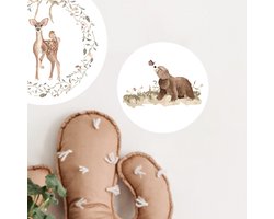 Muurcirkel beer en vlinder - Ø 15 cm - wit - bosdieren - dieren - Muurcirkel binnen - Wanddecoratie - Forex - Babykamer en kinderkamer