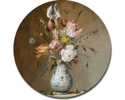 Muurcirkel Bloemstilleven - Balthasar van der Ast - 80x80 cm - Wandcirkel - Dibond - Aluminium
