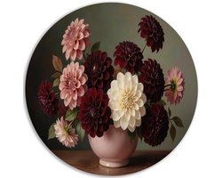 Muurcirkel Dibond - Bloem in vaas - Dahlia - Binnen oude meesters - Woondecoratie - Wanddecoratie - Woonkamer - Jozef israels - 40x40 cm