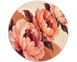 Muurcirkel Dibond - Decoratie woonkamer - Pioenroos - Rond schilderij met bloemen - Accessoires hal - Wanddecoratie - Woondecoratie kamer - Roze - Muurdecoratie slaapkamer - 100x100 cm
