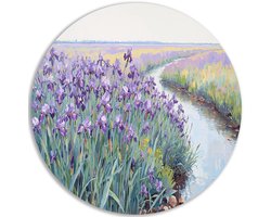 Muurcirkel Dibond - Decoratie woonkamer - Shabby Chic - Bloemen - Paars - Muurdecoratie - Impressionisme - Wanddecoratie metaal - 40x40 cm