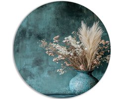 Muurcirkel Dibond - Decoratie woonkamer - Vaas - Japandi stijl - Wanddecoratie - Muurdecoratie slaapkamer - Zen - Moderne schilderijen in huis - 100x100 cm