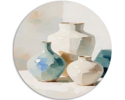 Muurcirkel Dibond - Moderne schilderijen in huis - Vaas - Wanddecoratie woonkamer metaal - Decoratie - Woondecoratie hal - Japandi - Stilleven - 100x100 cm