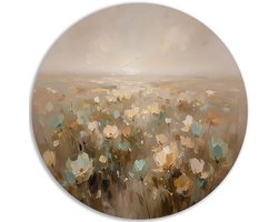 Muurcirkel Dibond - Muurdecoratie woonkamer metaal - Slaapkamer decoratie - Bloemen - Impressionisme - Wanddecoratie - Hal - Beige - Woondecoratie - 60x60 cm